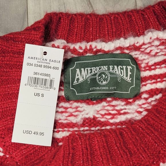 American Eagle Sweater Womens S Fair Isle Snowdrift Knit Red White NWT - Picture 7 of 12